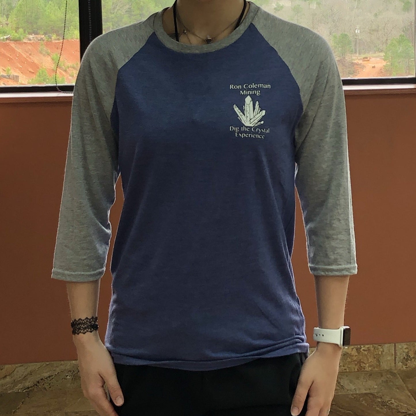 3/4 Sleeve Soft Tri - Blend Unisex Adult T-Shirt Heather Blue/Gray Dig The Crystal Experience