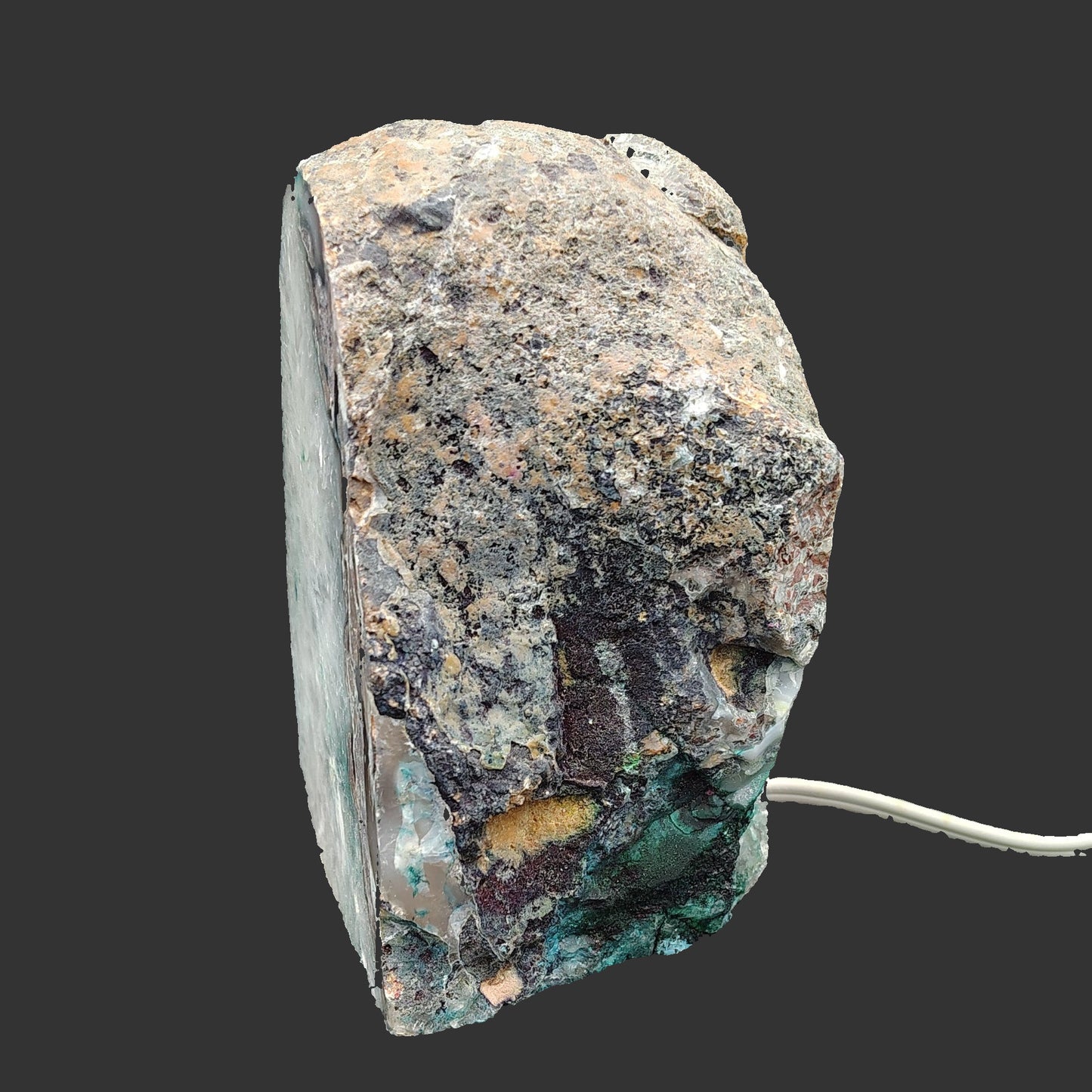 This is the side view of this blue agate lamp.