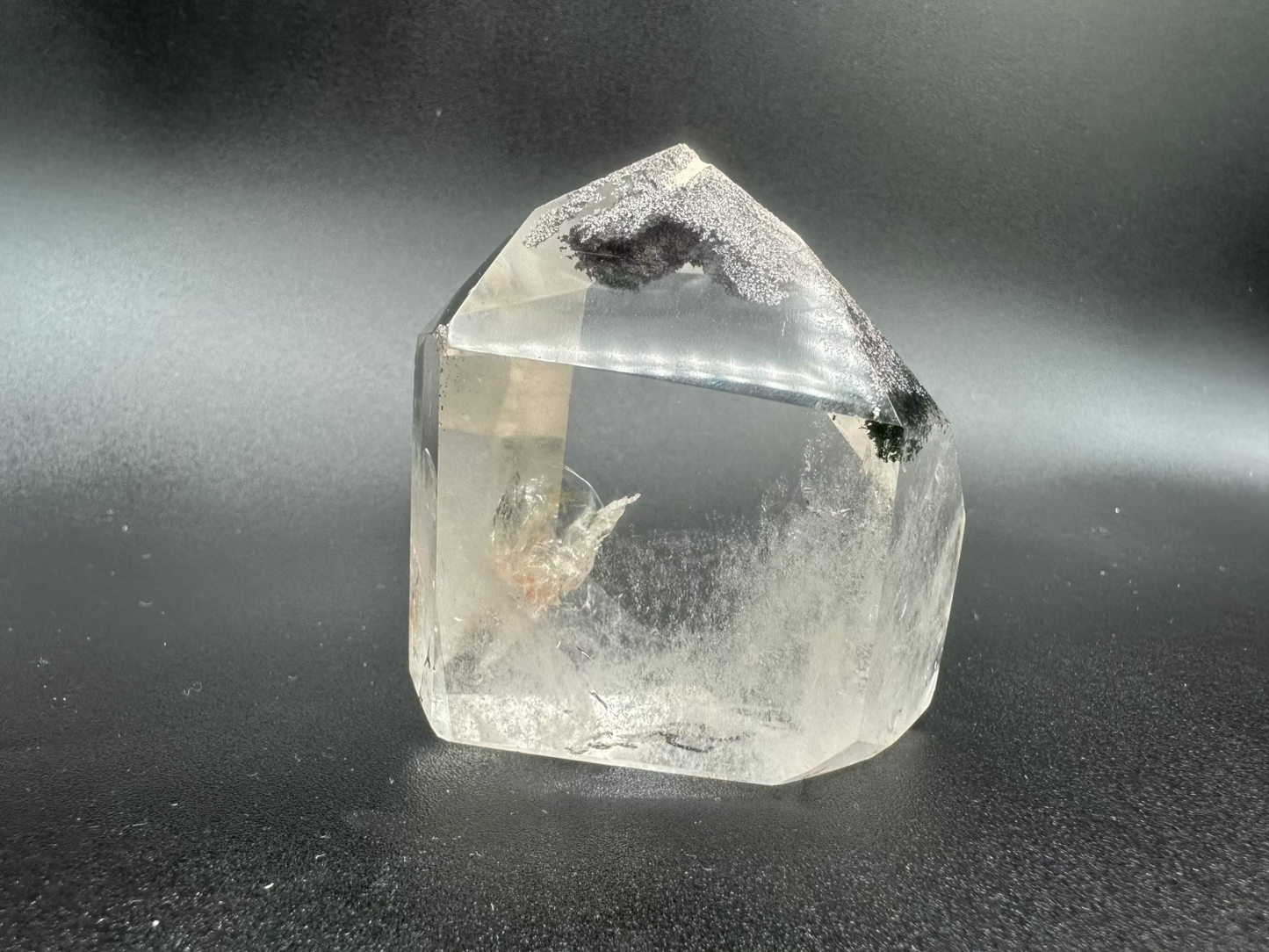 Braziliant Cut And Polished Point With Chlorite Inclusions