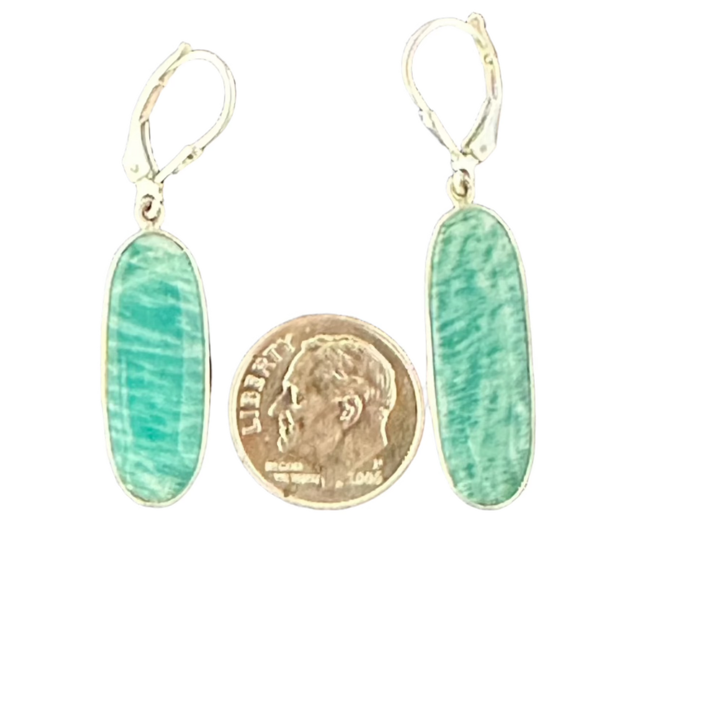 Green Stone Amazonite Earrings With A Dime To Show Scale