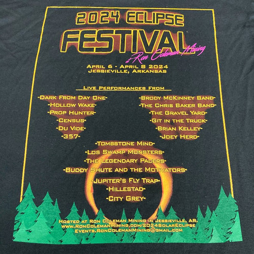 What It Says On The Back Side Of 2XLarge 2024 Eclipse Festival Ron Coleman Mining Band T-Shirt