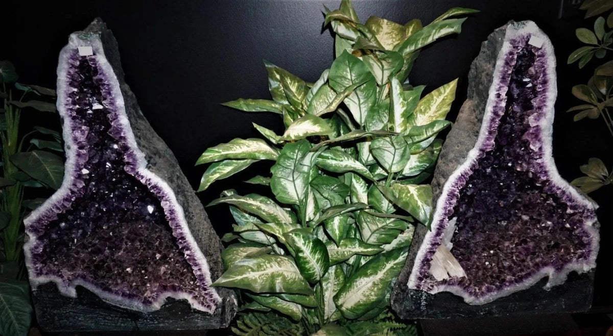 Amethyst Half Geode Crystal Mineral Specimen Pair