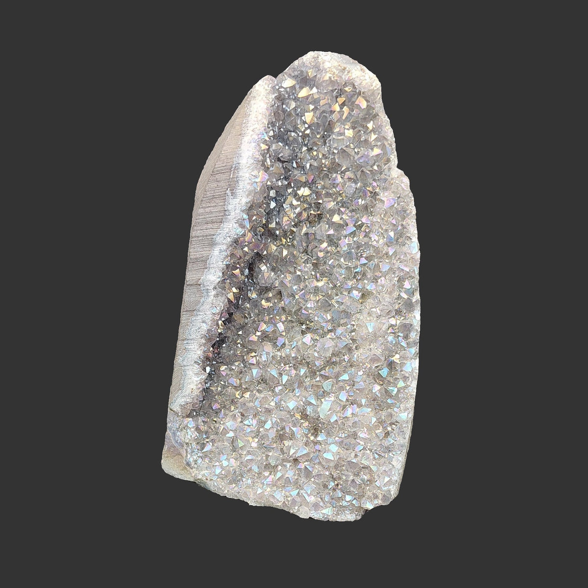 This is the front view of this angel aura amethyst crystal cluster.