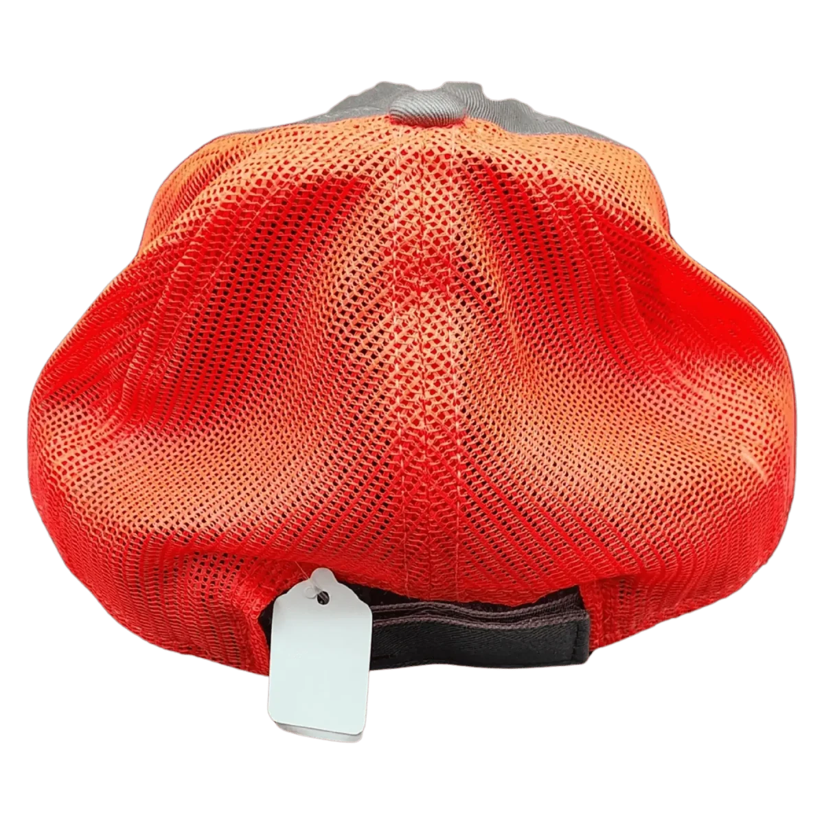 This is the back side of this gray and bright orange RCM baseball hat