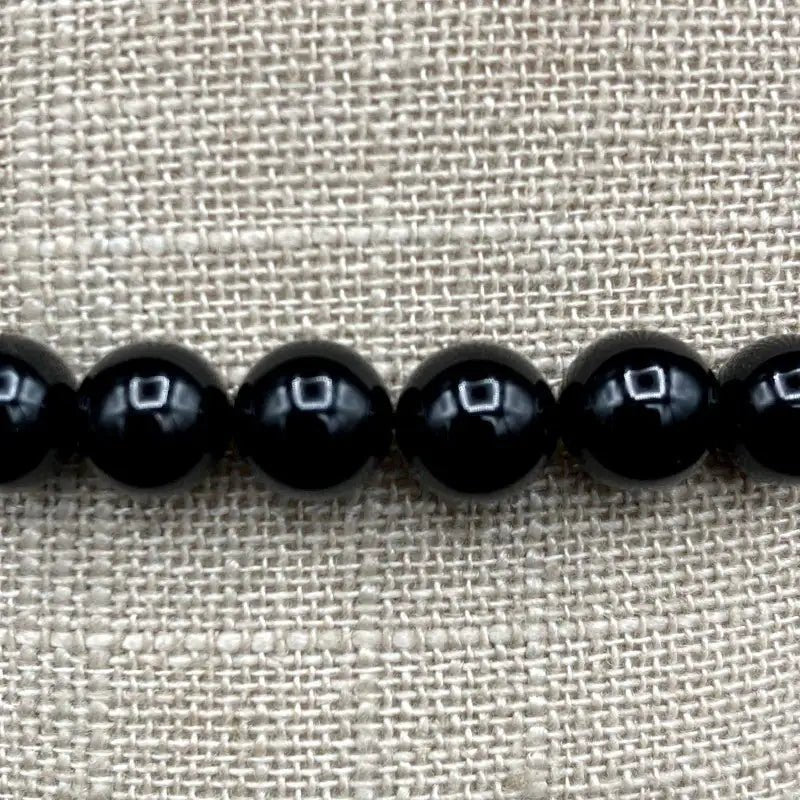 Black Tourmaline Polished Round Bead Stretch Bracelet