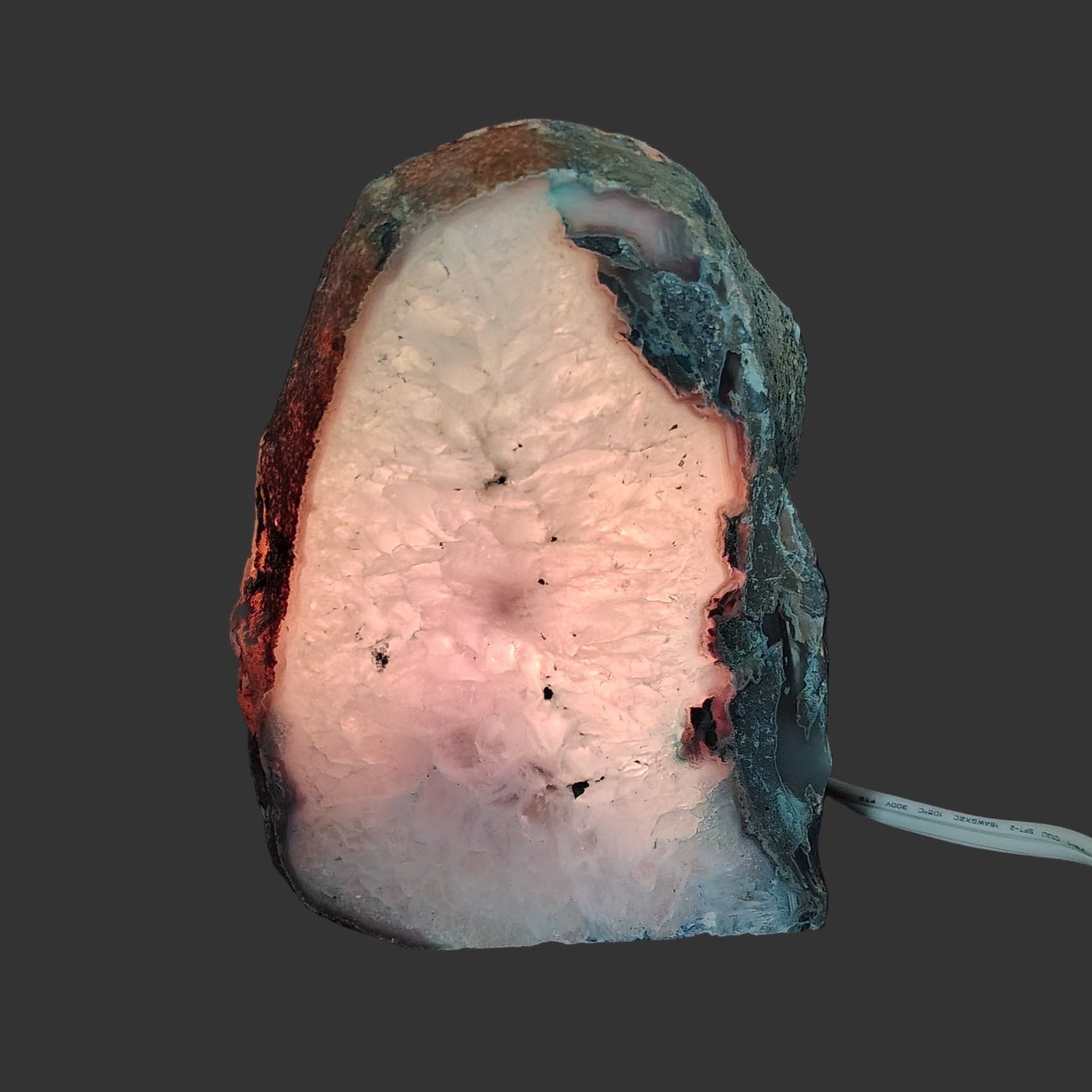 This is the blue agate lamp with the light turned on.