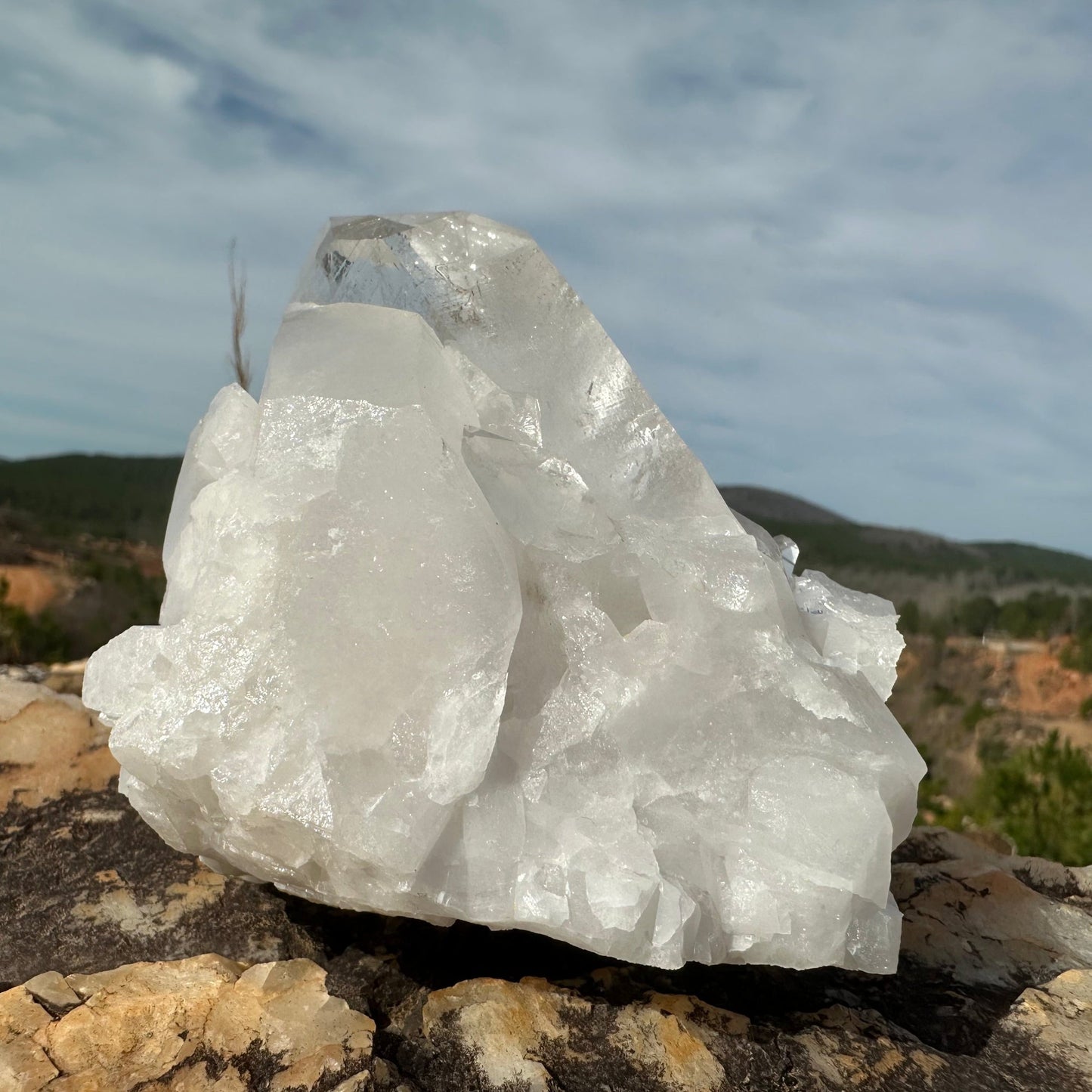 Side View of Crystal Cluster Showing Snow