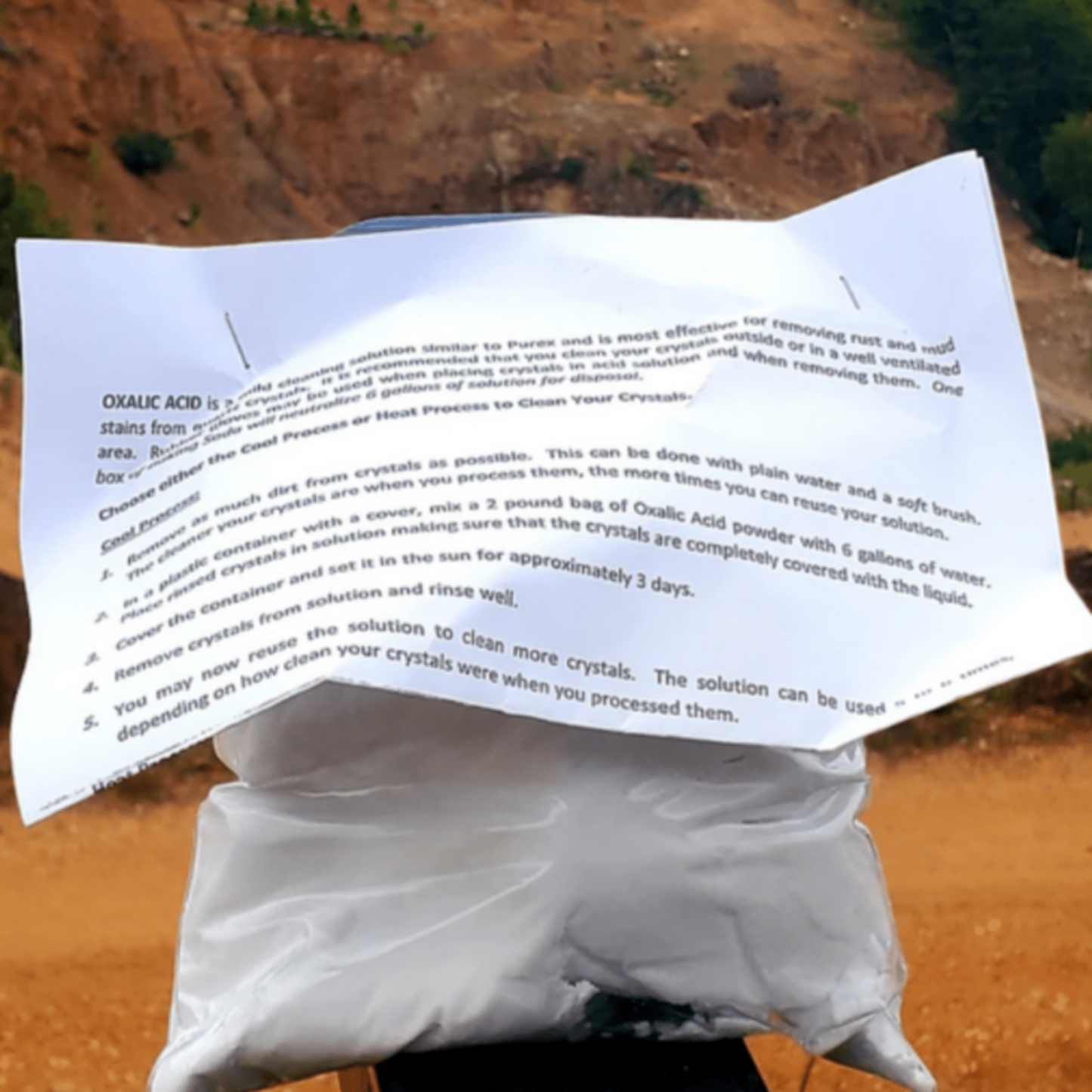 Crystal Cleaner Oxalic Acid Powder in a bag with instructions for use