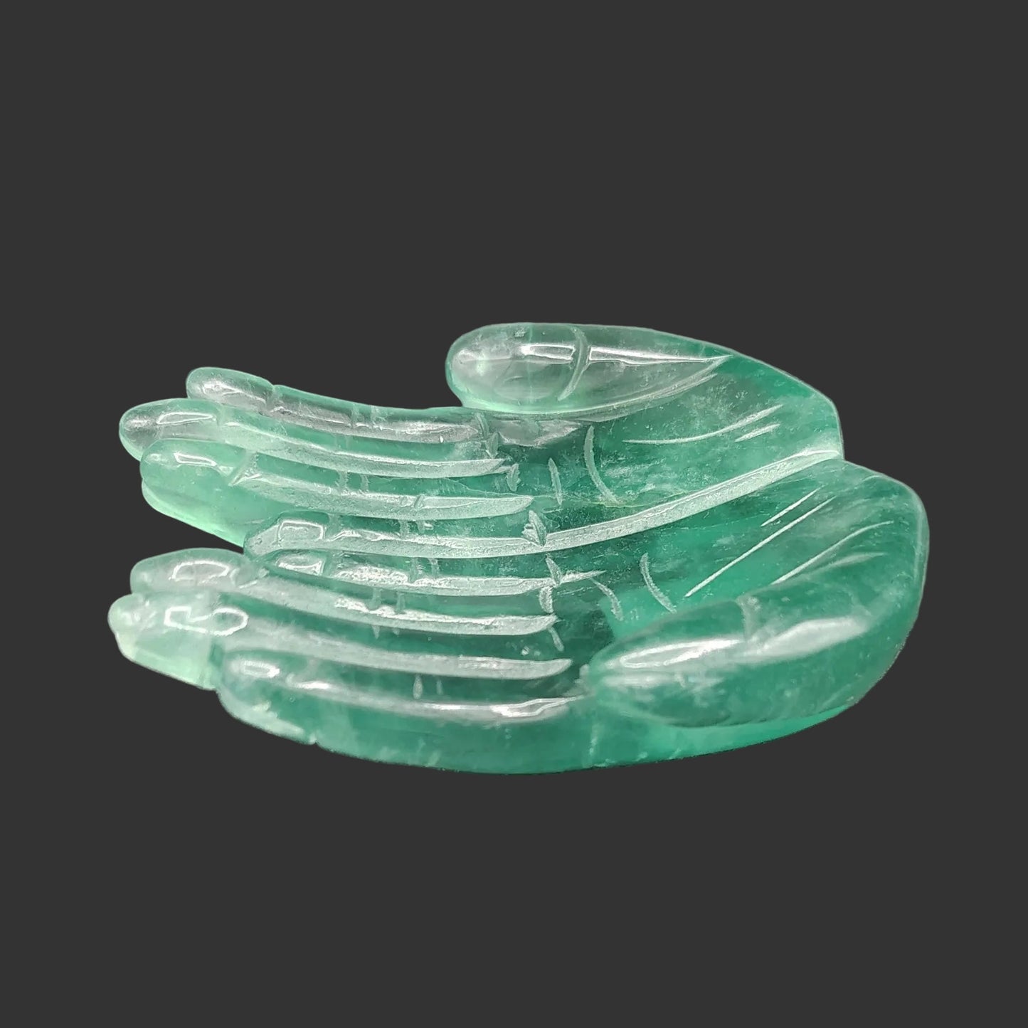 This is the side view of this green fluorite bowl.