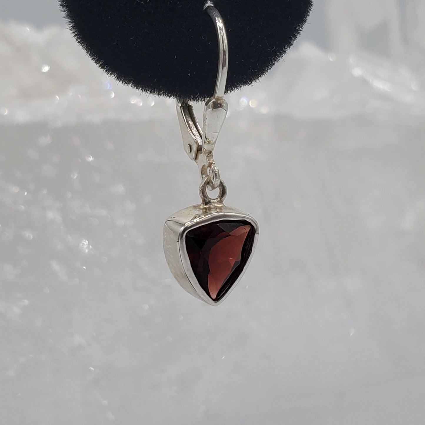 Side View Garnet Dangle Earrings Pierced Sterling Silver