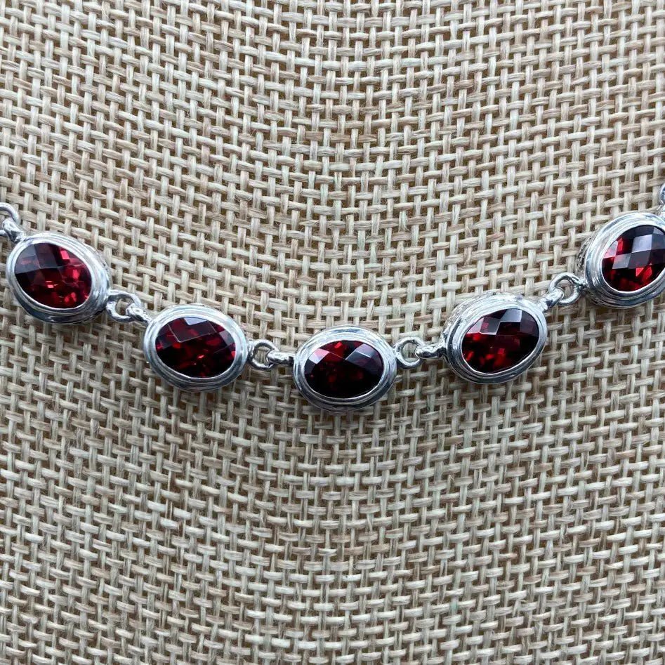 Garnet Tennis Necklace Sterling Silver