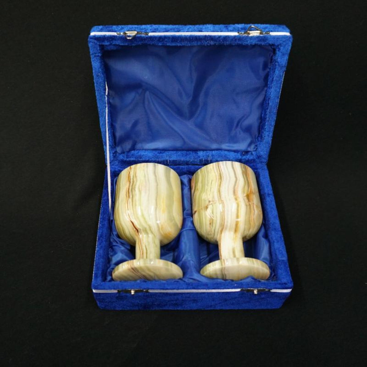 Handcrafted Onyx Goblet Set in blue case