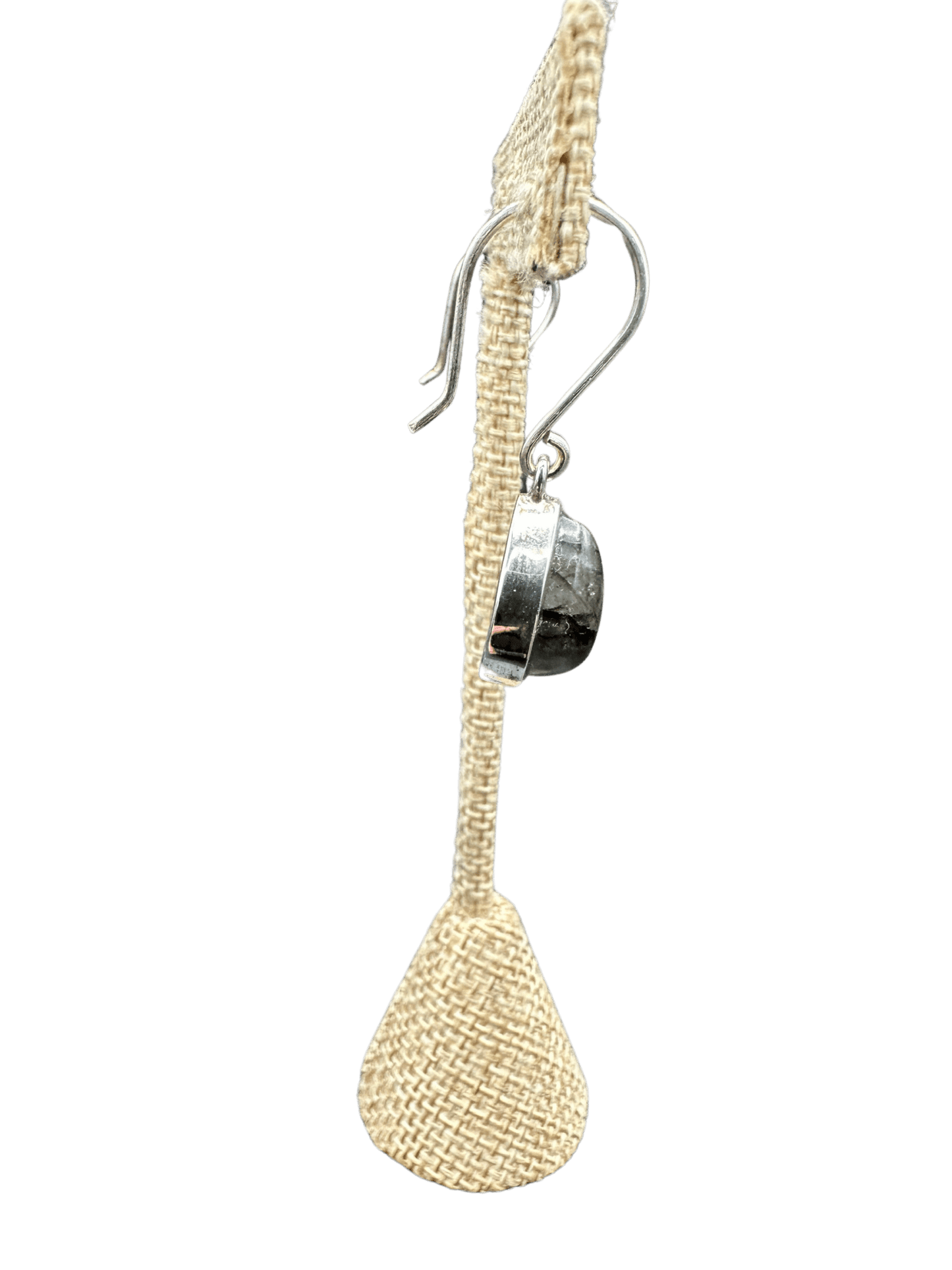 Labradorite Earrings Pierced on a display