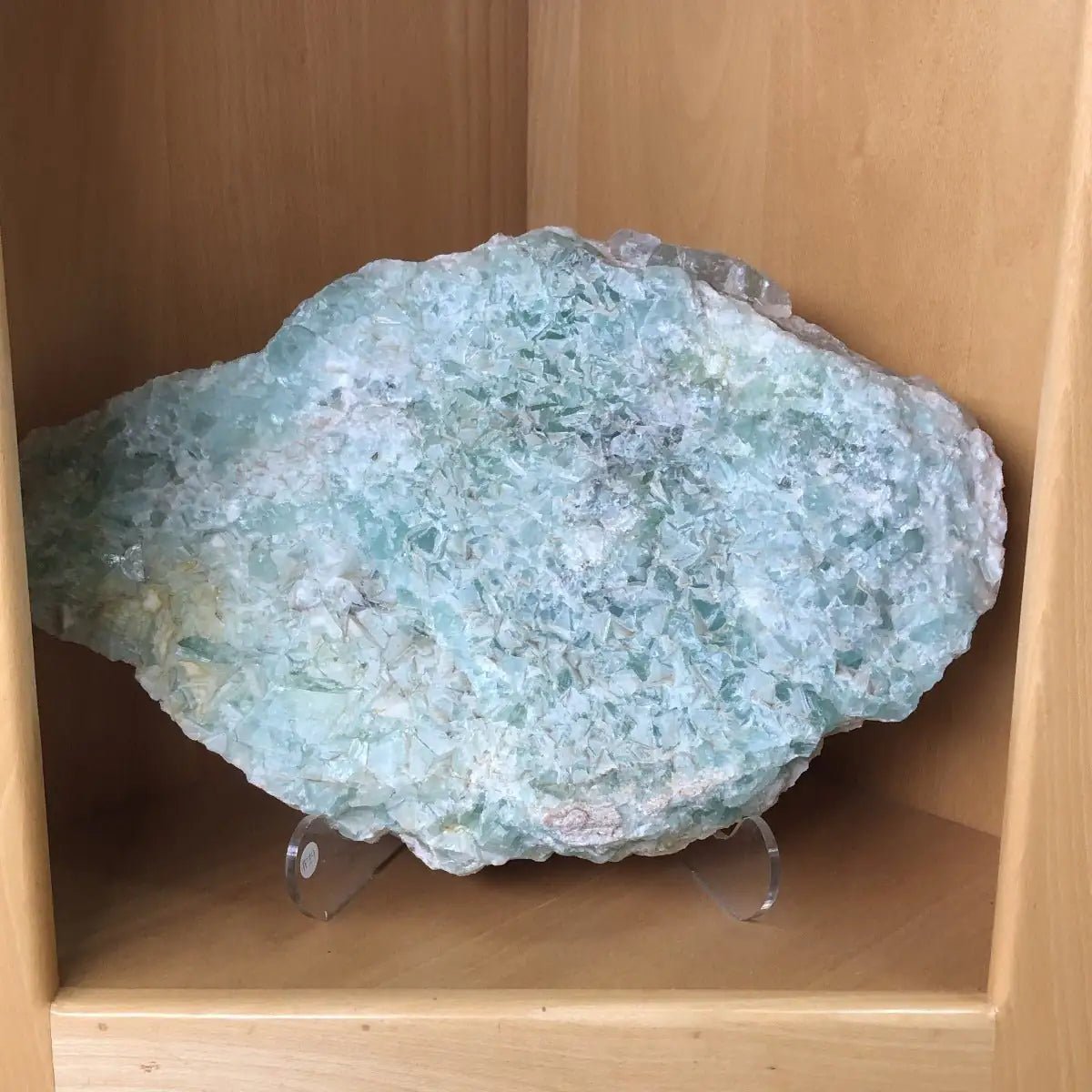 Green Fluorite Crystal Slab Specimen Large in a wood display box