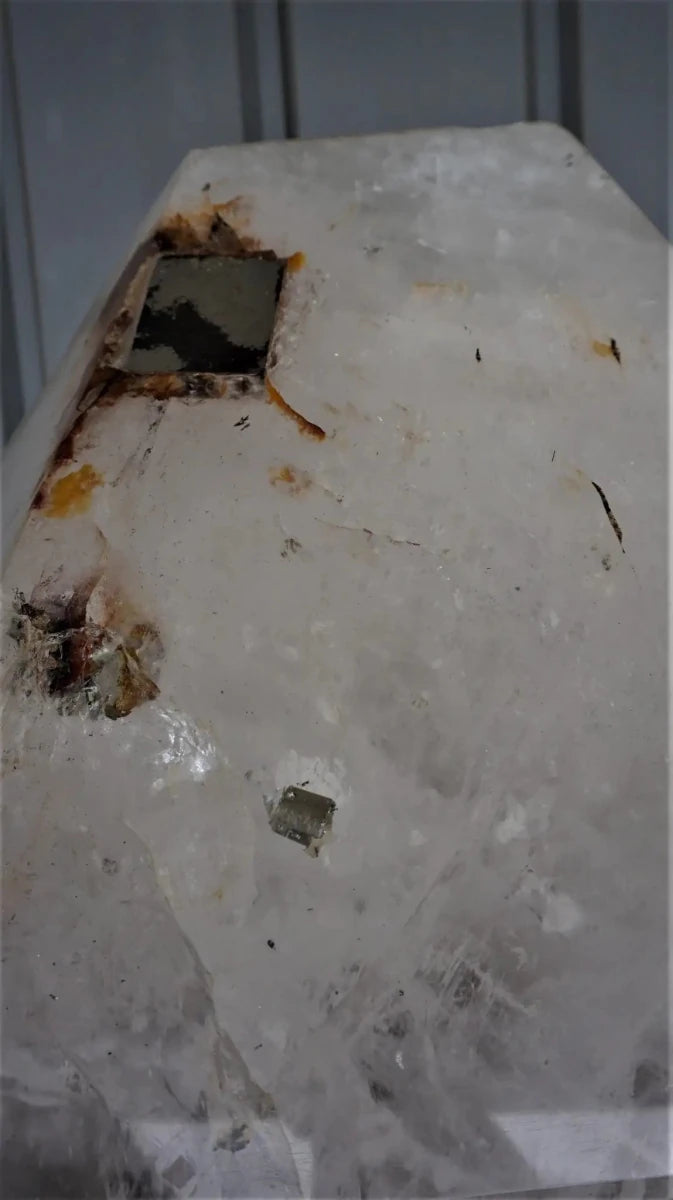 Close Up of the Pyrite Growth On a Large Collector Crystal Point
