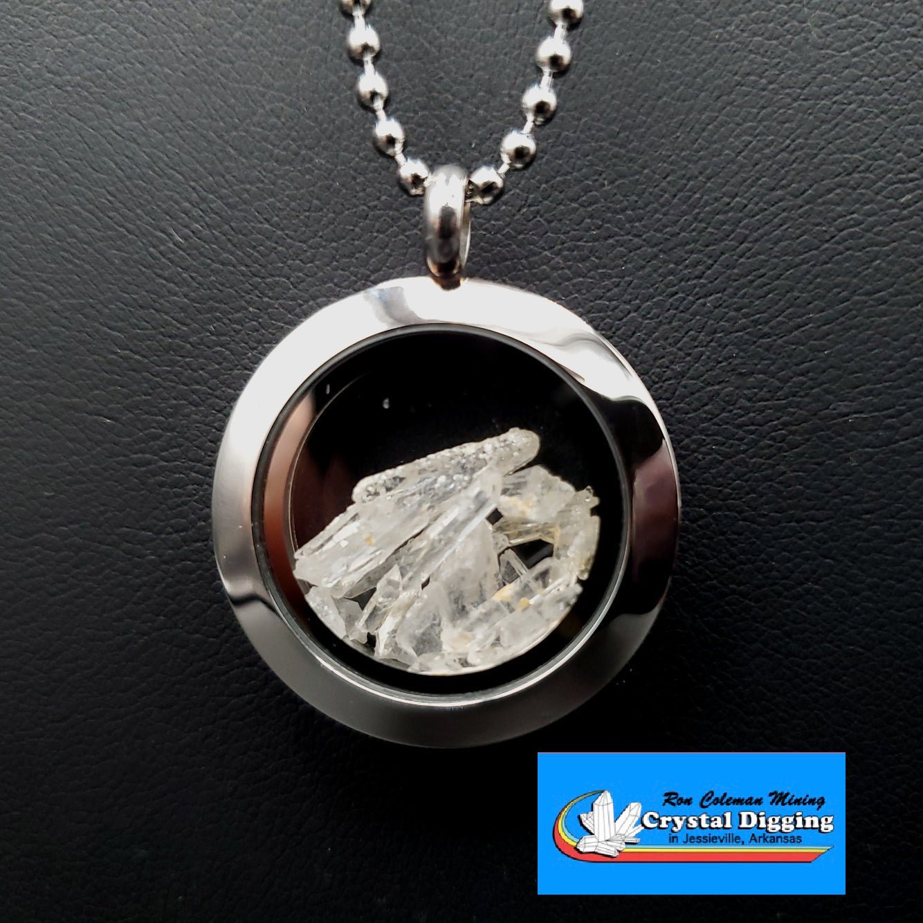 Close Up Necklace Clear Locket with Quartz Crystal and Logo