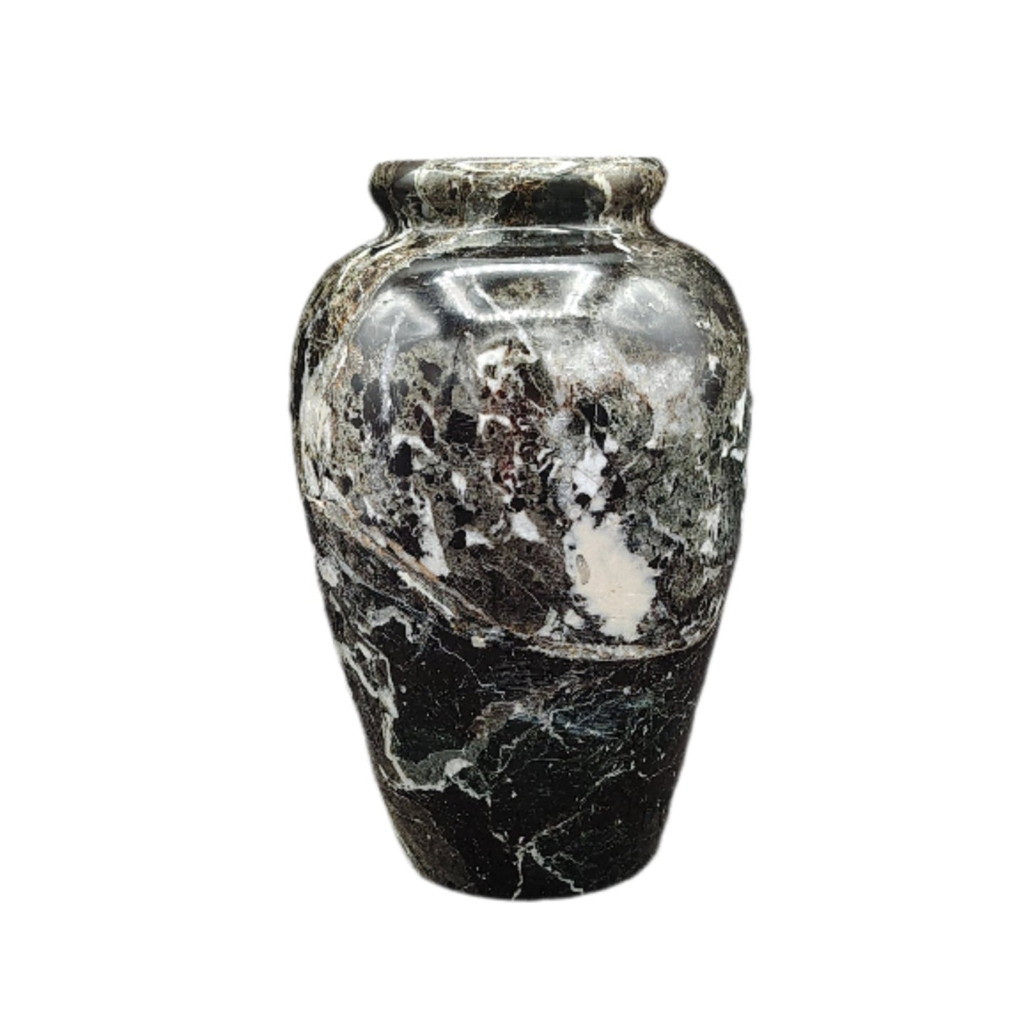 This is what this black and white onyx vase look like in artificial indoor lighting