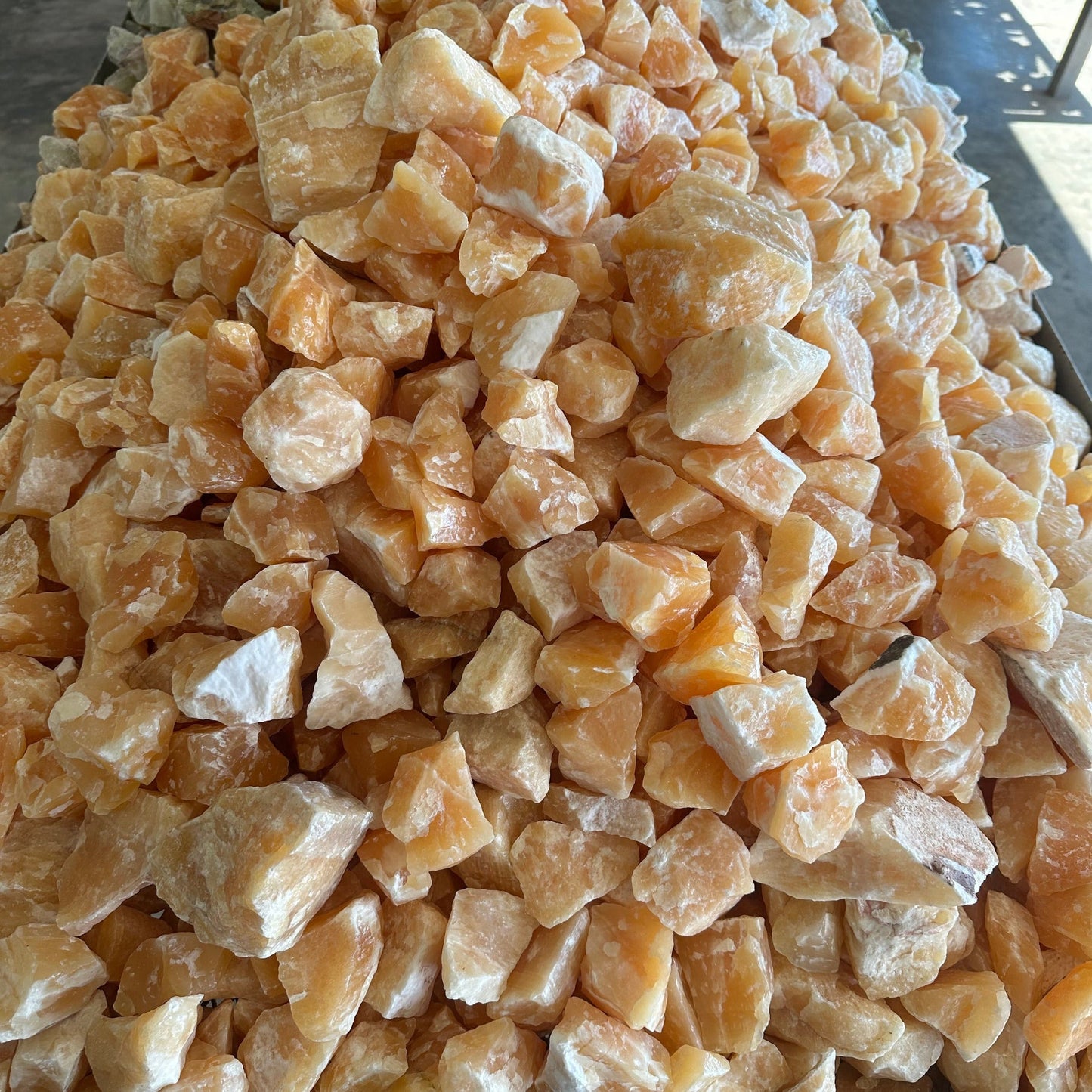 Table filled with orange calcite