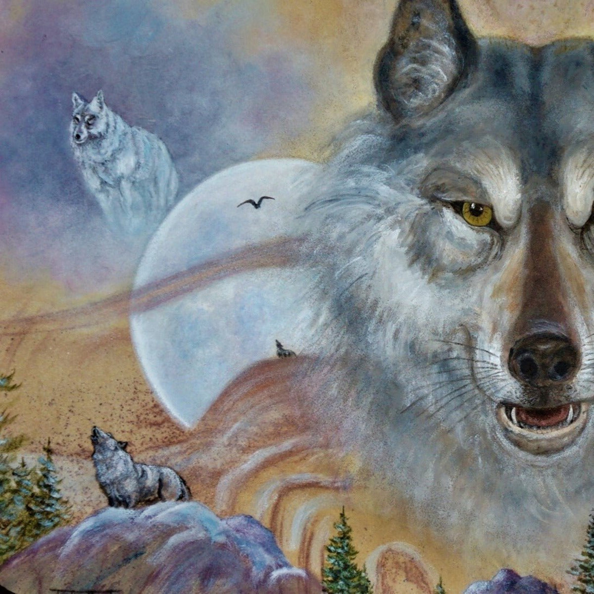 Original Artwork -Close up of Wolf Sandstone Painting Ron Coleman Gift Shop