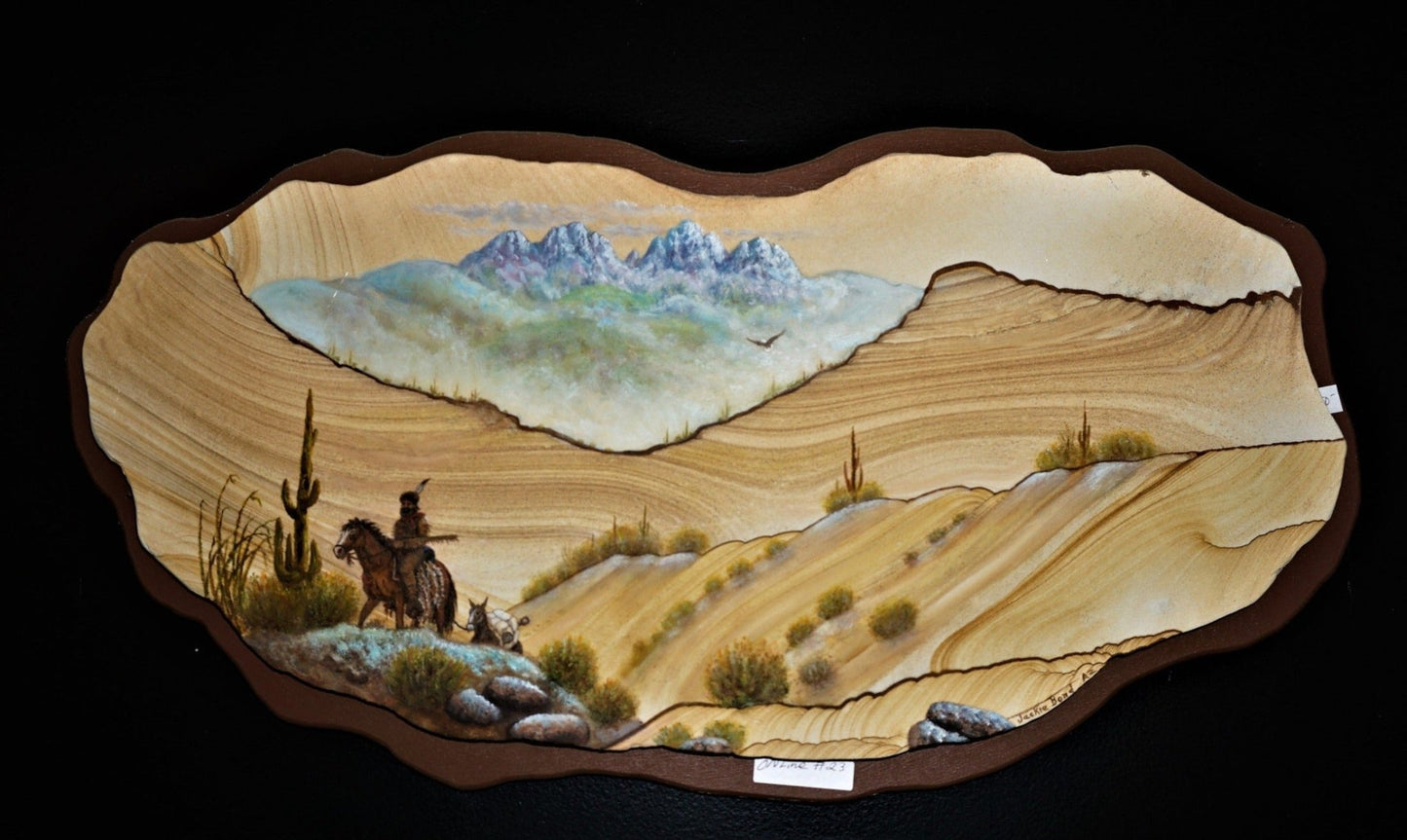 Original Hand Painted Southwest Scene On Sandstone