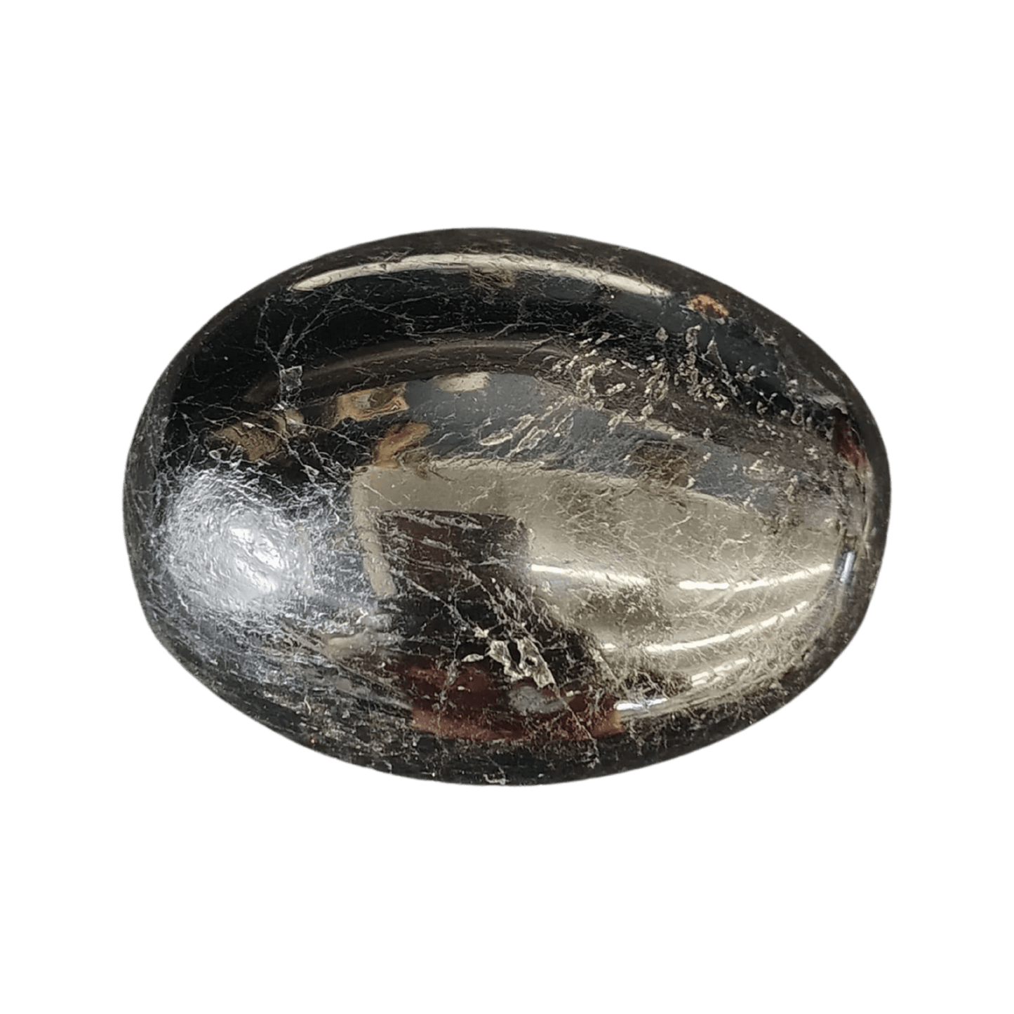 this is the back side of this polished black tourmaline palm stone