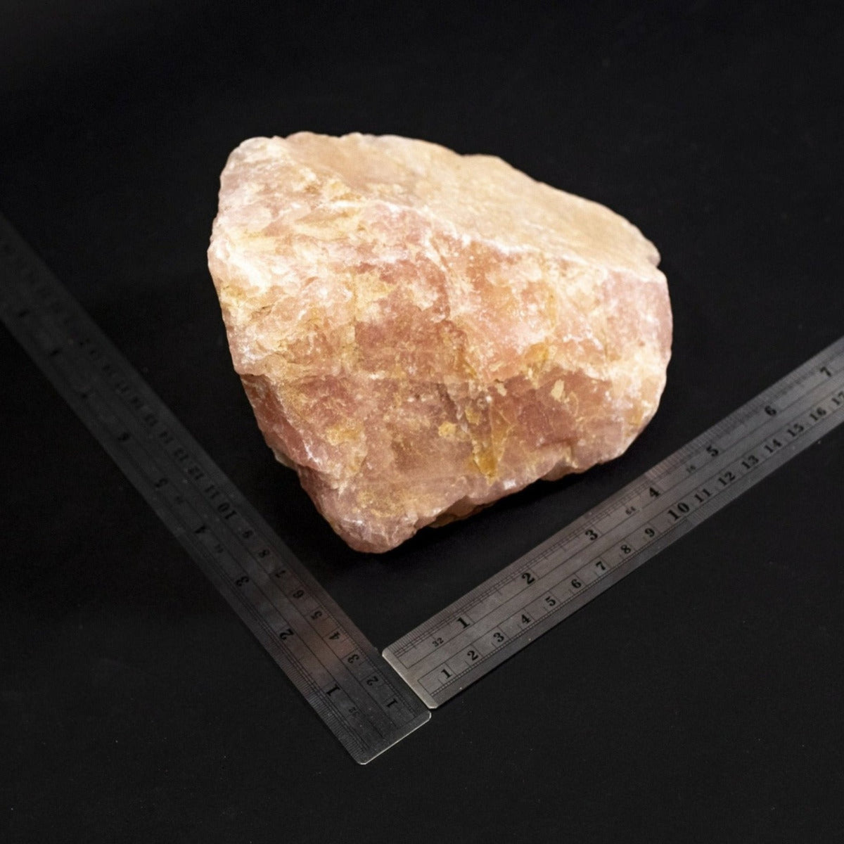 Rough Rose Quartz Rock Specimen with rulers