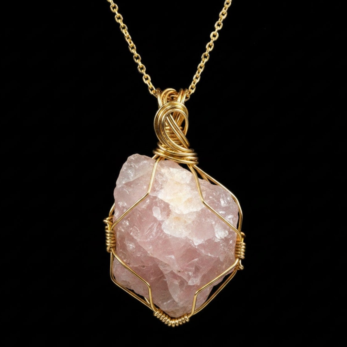 Rose Quartz can be used for lapidary pieces to make jewelry like this wire wrapped necklace.