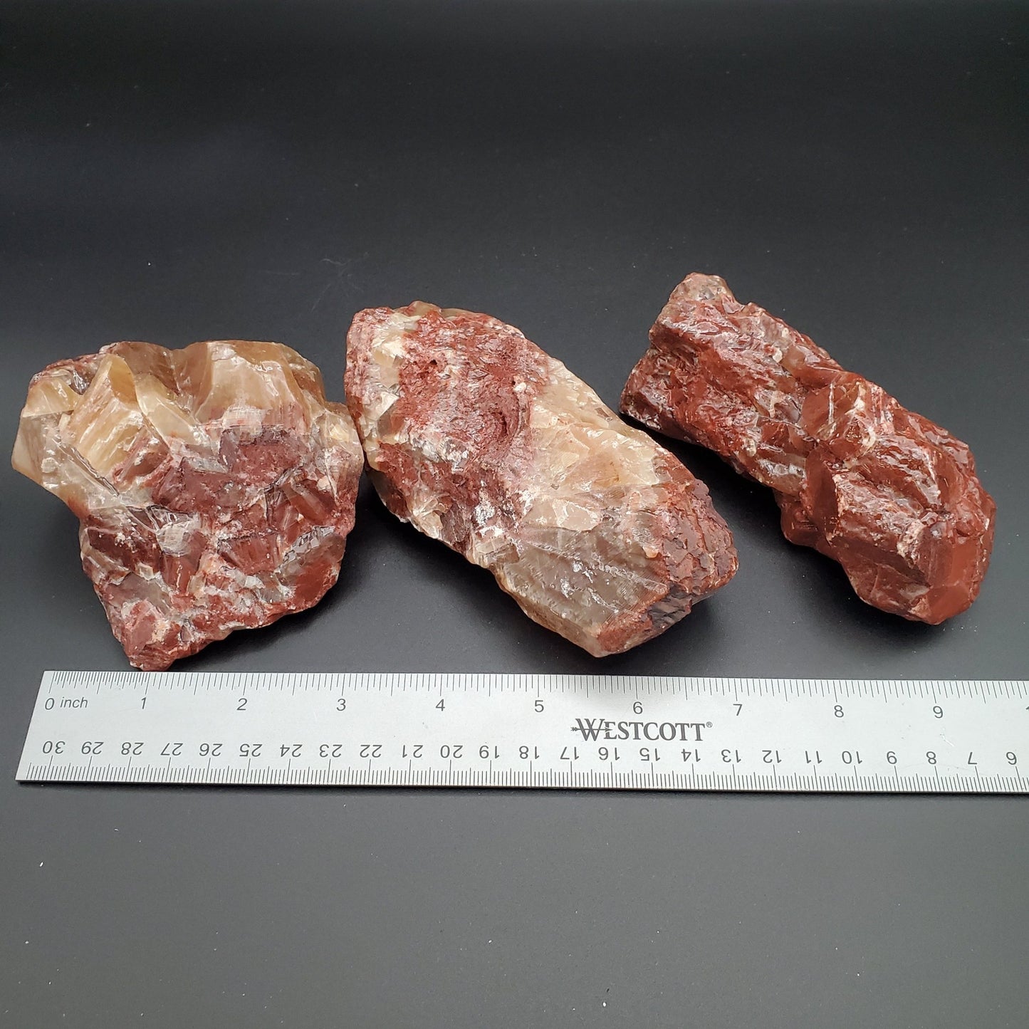 Three Raw Blood Calcite Raw Stones