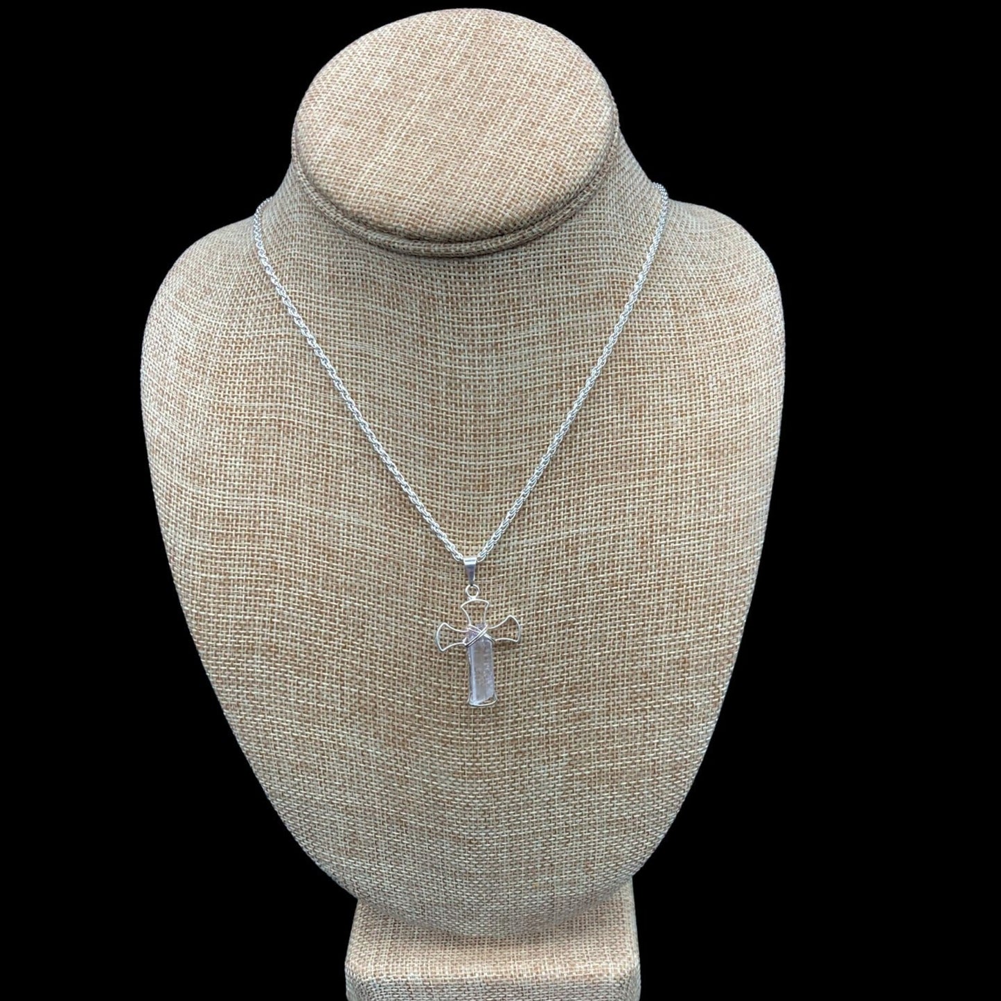 Wire And Quartz Crystal Cross Necklace