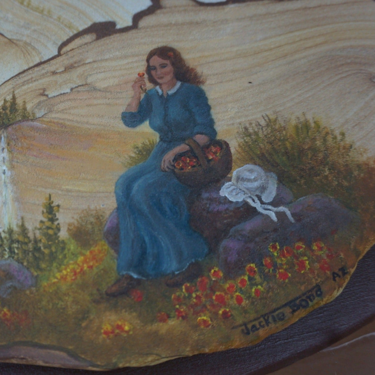 Painted Wall Art Of An Early Settler with Soaring Eagle In Background