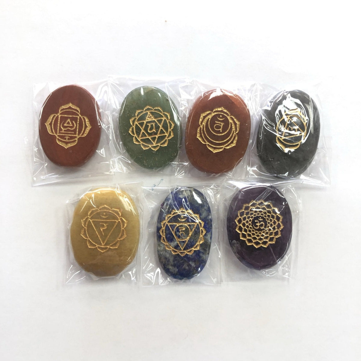 7 Chakra Worry Stone Set With Symbols of 7 Chakra
