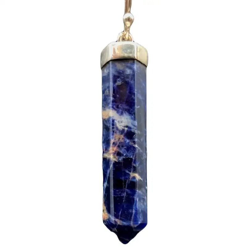 Close Up Sodalite Stone On Drop Earrings