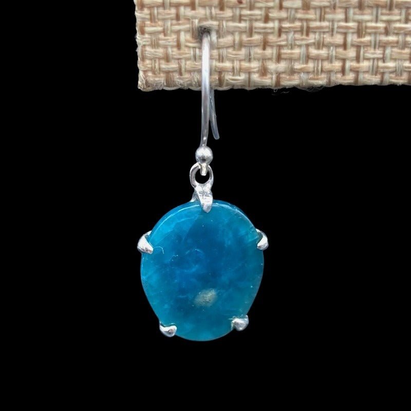 Sterling Silver Oval Shaped Blue Apatite Earrings, The Hardware Is Polished Sterling Silver And Gemstones Are Teal In Color