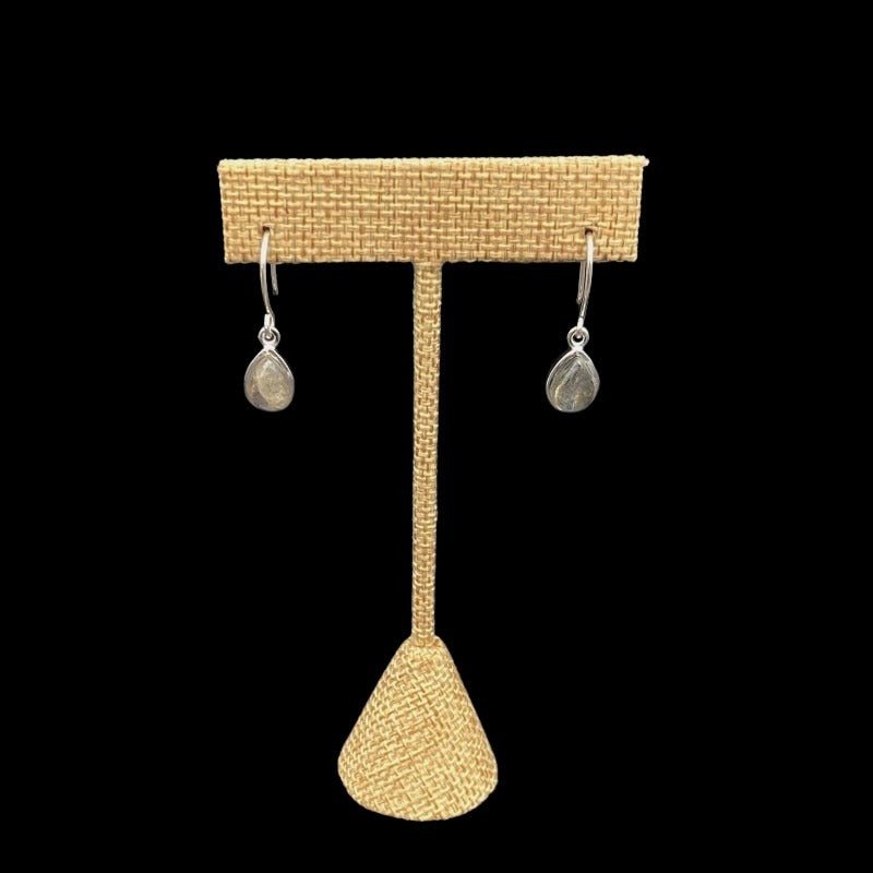 Sterling Silver Pear Labradorite Earrings, Hardware Is Smooth Silver Gemstone Is A Clear Grey Color With An Iridescent Blue