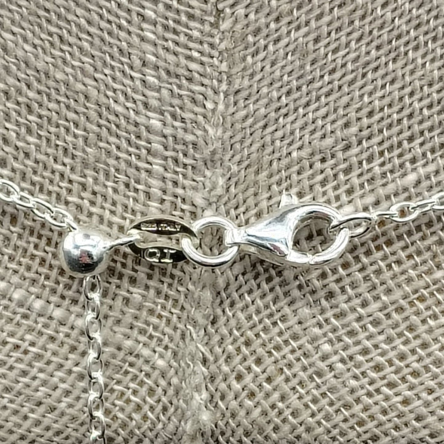 This is a close up of the Sterling Silver lobster claw clasp