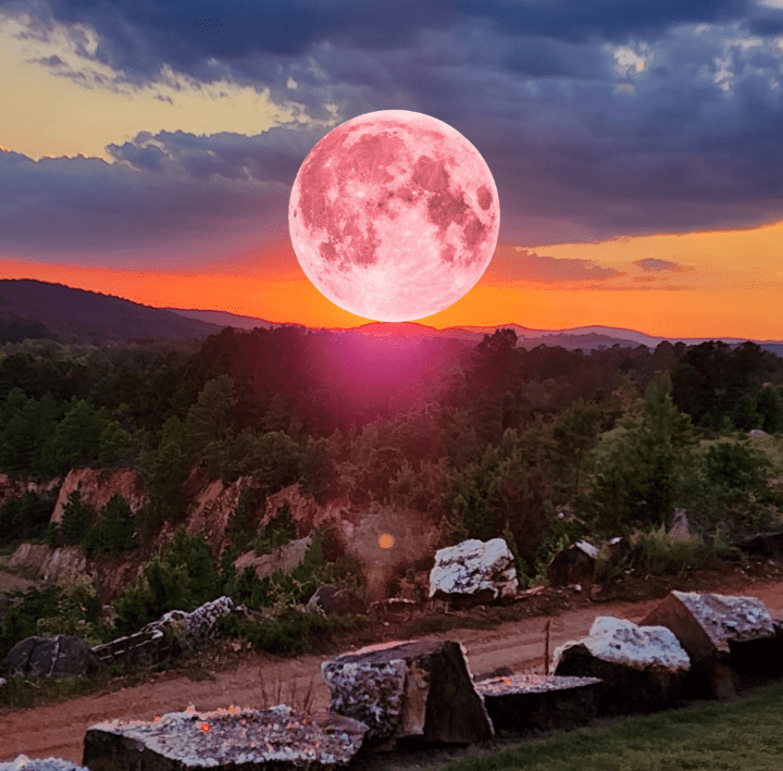 depiction of Strawberry Moon over Ron Coleman Mine