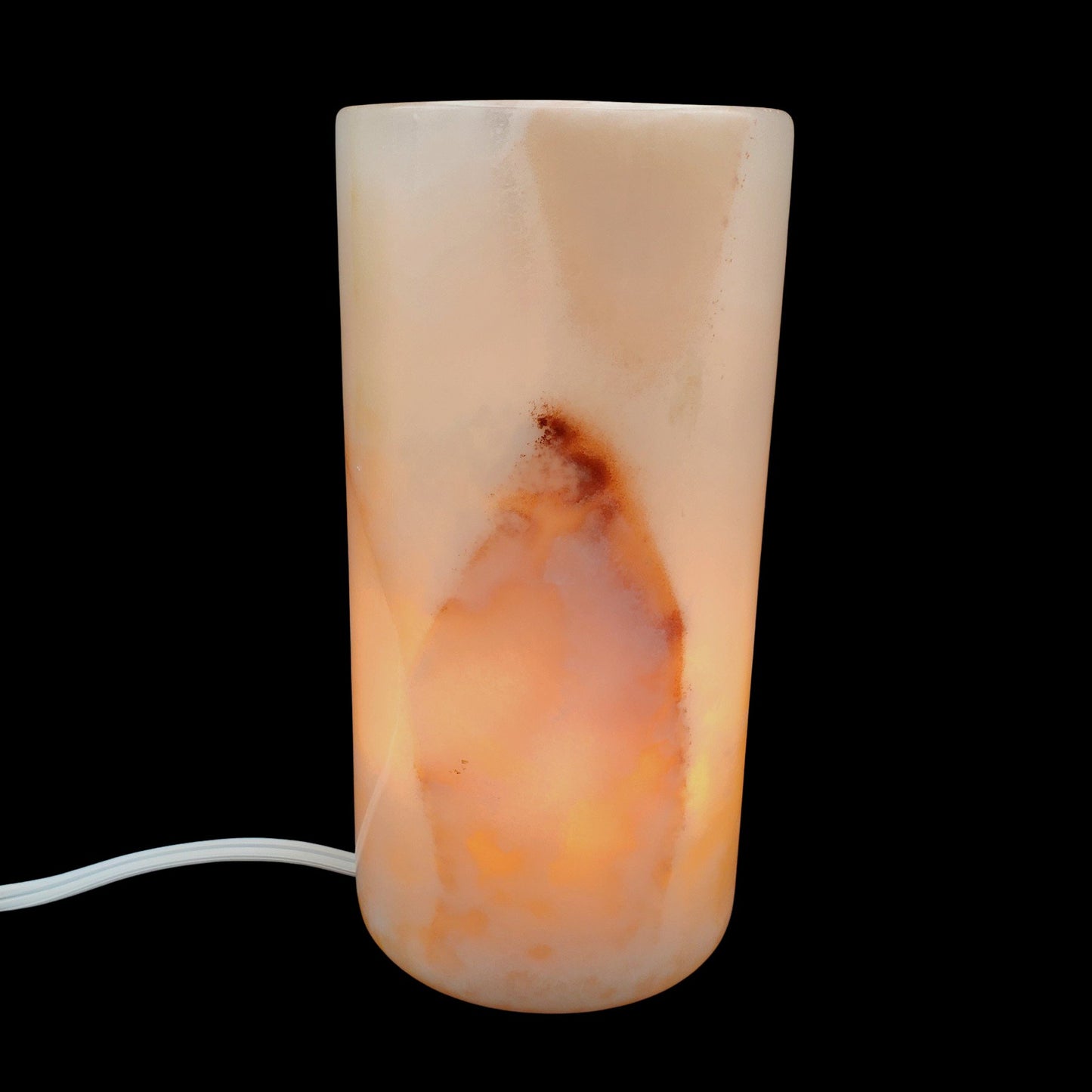 Carved Onyx Table Lamp Cylinder Lit Up