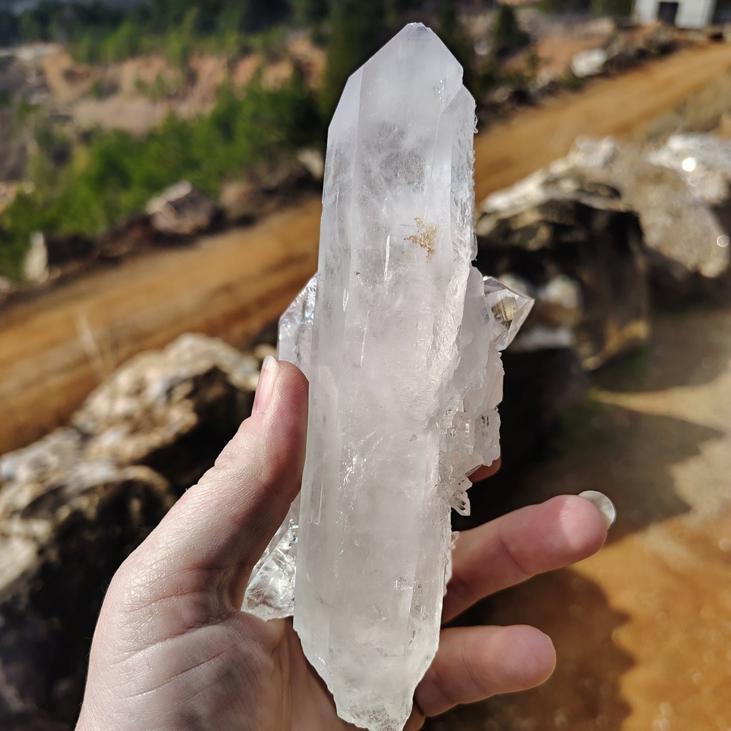 From the right side you see the larger quartz point of the twin pair.