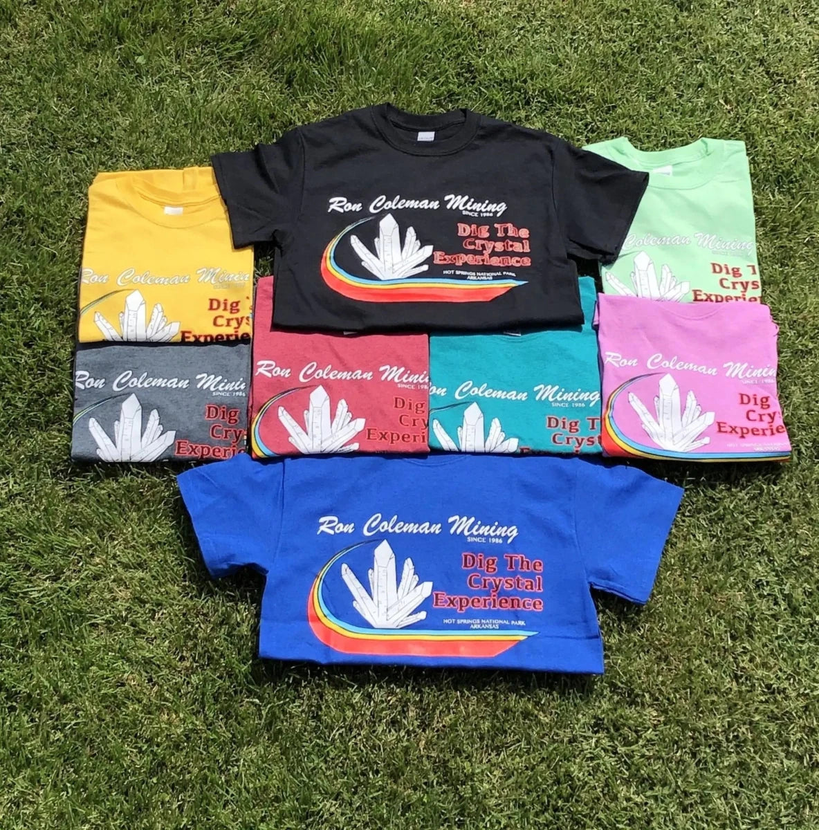 Ron Coleman Mining souvenir tshirts available colors are yellow, pink, royal blue, mint green, black, red