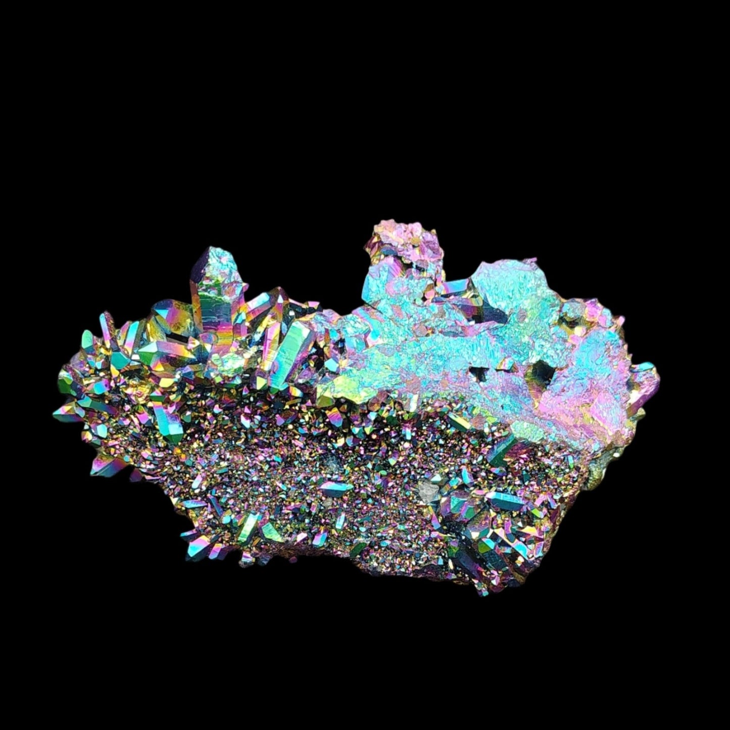 This is the bottom side of this rainbow aura quartz cluster