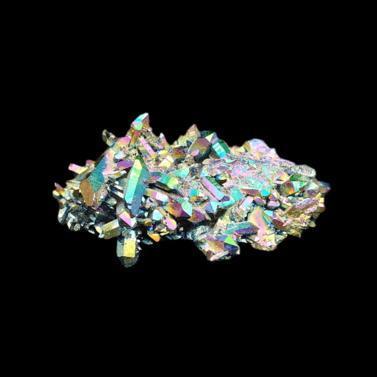 This is the front side of this rainbow aura quartz cluster