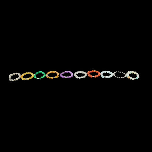Set Of 10 Beaded Stretchy Gemstone Rings