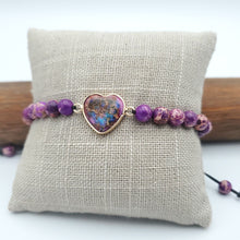 Load image into Gallery viewer, Jasper Beaded Bracelet with Heart Accent Purple
