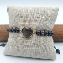 Load image into Gallery viewer, Jasper Beaded Bracelet with Heart Accent Black
