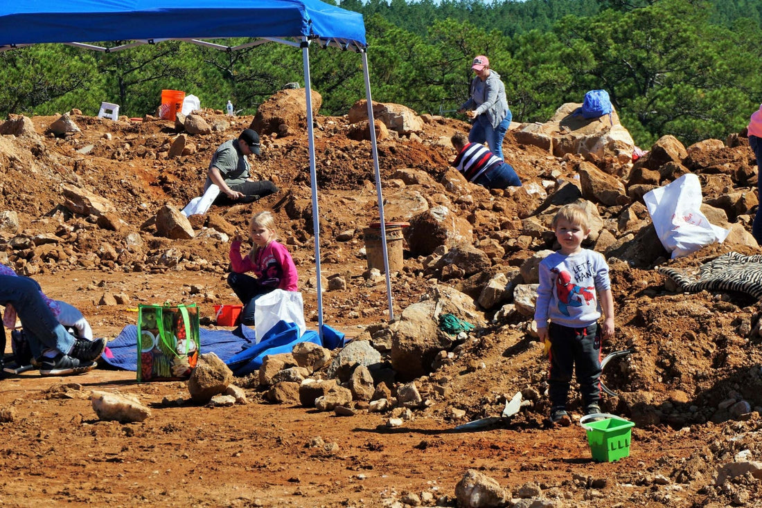 Children and families digging for crystals