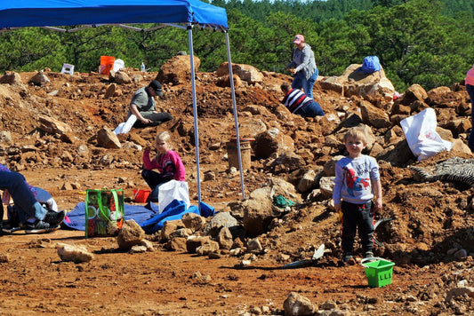 Children and families digging for crystals