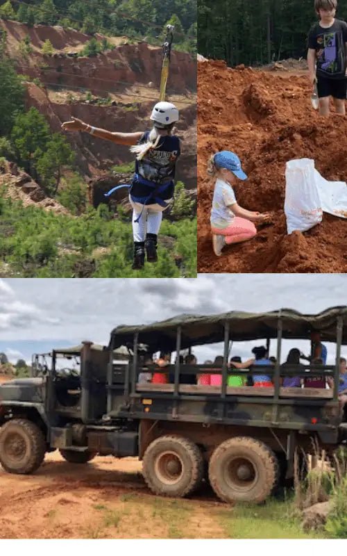 People crystal digging, ziplining and on our military vehicle for the crystal mine tour