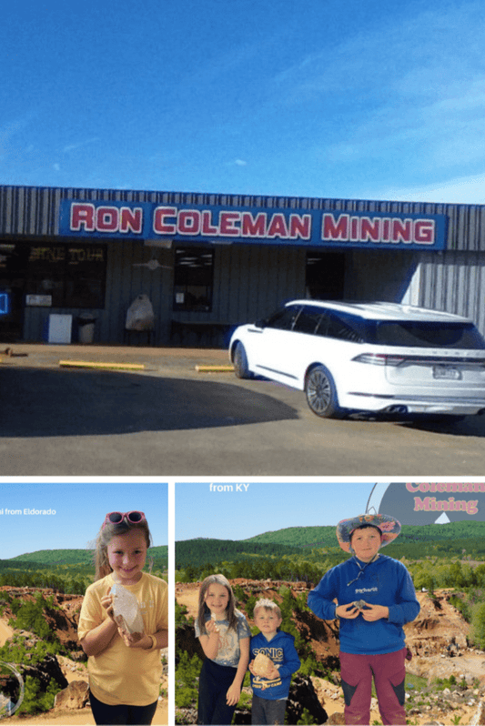 Ron Coleman Gift Shop Children holding crystals found at Ron Coleman Mine