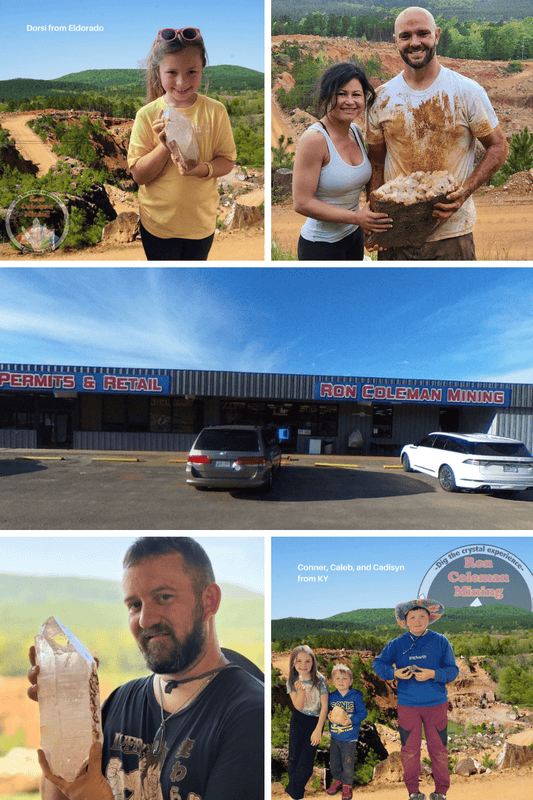 People holding quartz and Ron Coleman Building