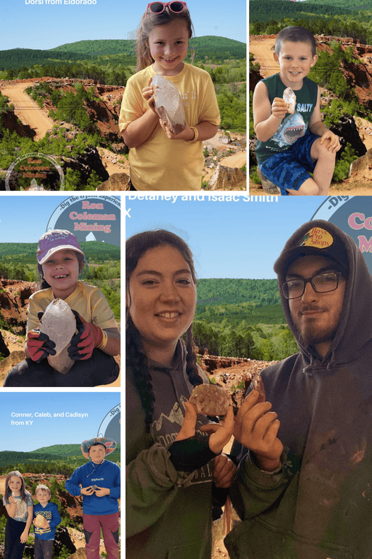 People showing their crystal finds at Ron Coleman  Mine